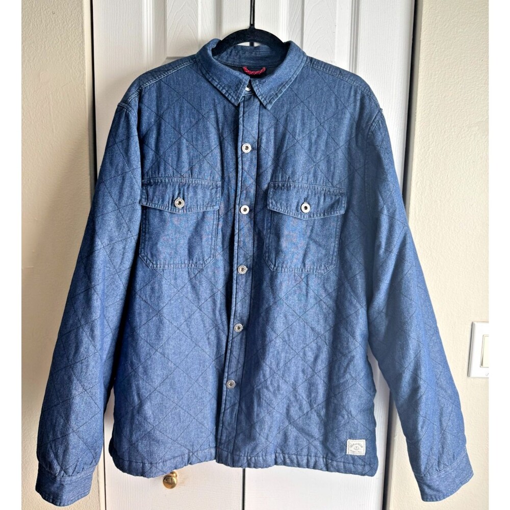 Iron and Resin Quilted Blue Denim Lined Shirt Jacket Shacket Men's Large